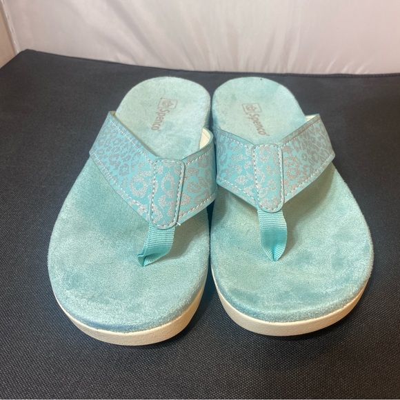 Spenco Size 10D ORTHOTIC THONG NEWPORT CHEETAH Aqua Sandals Women's Shoes - Picture 1 of 8